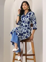 Indigo Printed Cotton Straight Kurta - Image 4